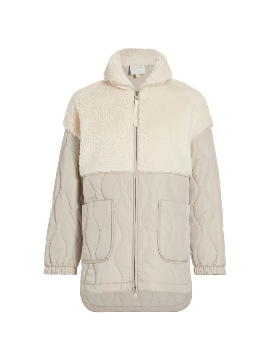 Shop Varley Derry Colorblocked Quilted Sherpa Jacket | Saks Fifth Avenue | Saks Fifth Avenue
