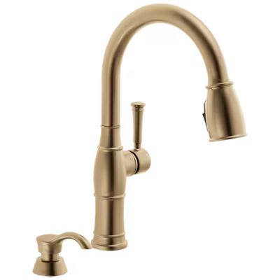 Delta Valdosta Champagne Bronze 1-Handle Deck-Mount Pull-Down Handle Kitchen Faucet (Deck Plate I... | Lowe's