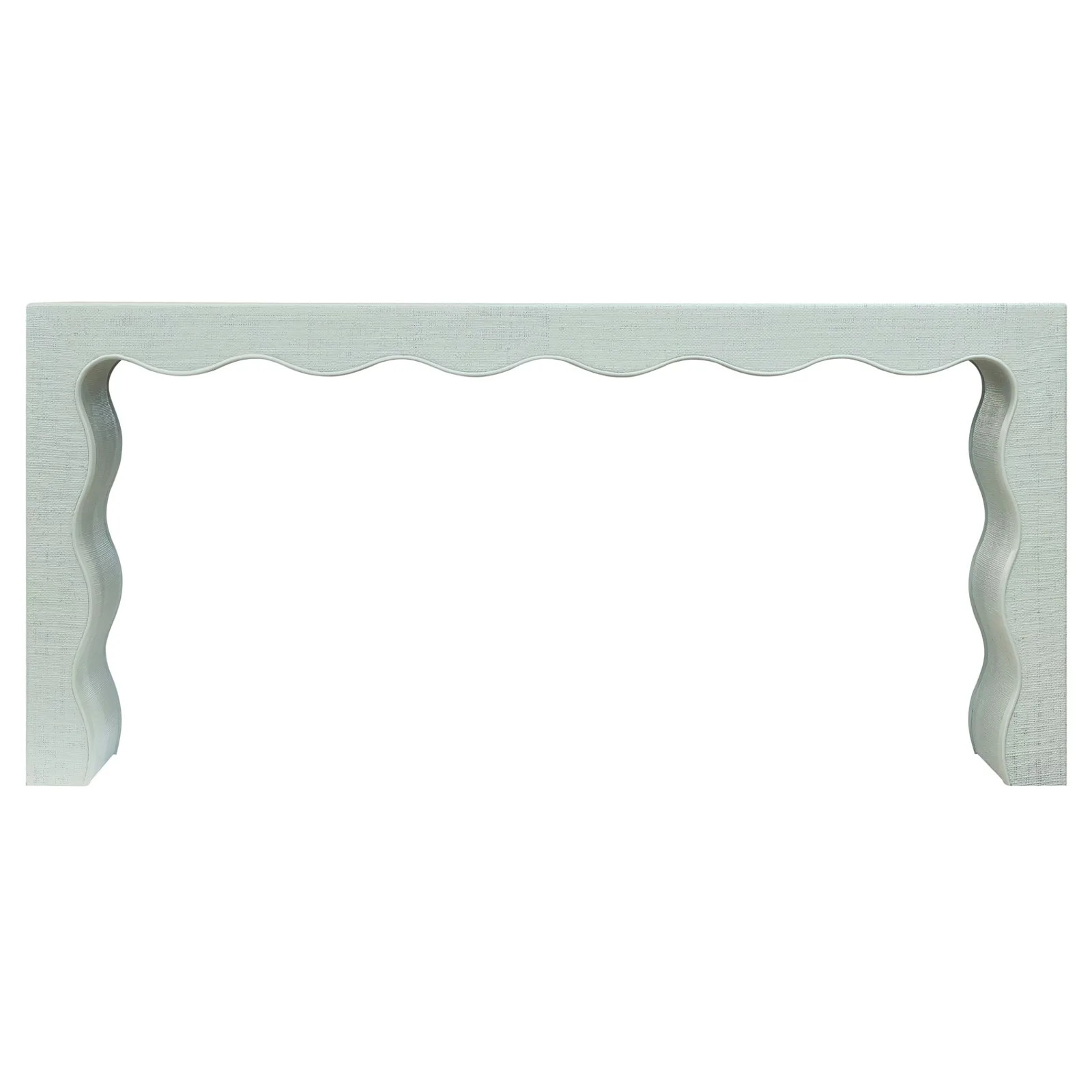 Valleron Coastal Beach Blue Green Wood Raffia Wavy Console Table | Kathy Kuo Home