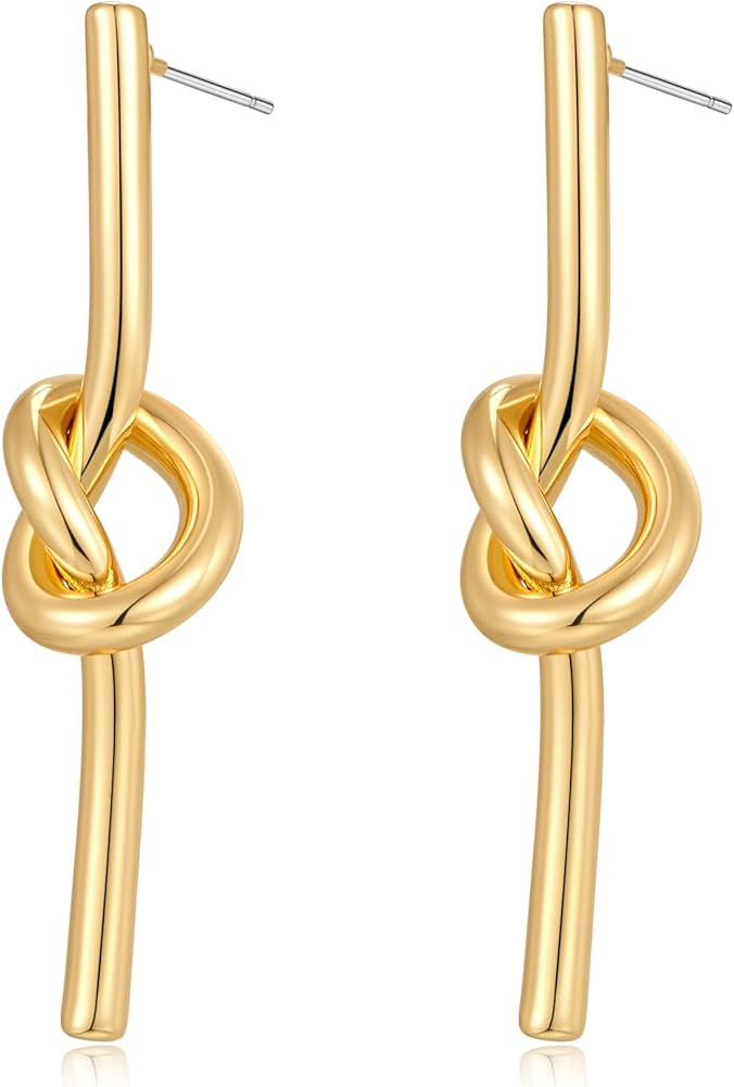 Gold Hoop Earrings for Women Girls 18K Gold Plated Knot Hoop Earrings Statement Lightweight Thick... | Amazon (US)