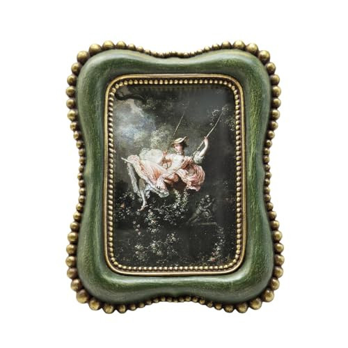 YULINK 2.5x3.5 Small Vintage Picture Frame, Tiny Antique Green Ornate Photo Frame, for Tabletop and Wall Display, Decorative Retro Home Decor, Old Fashioned Photo Gallery Art | Amazon (US)