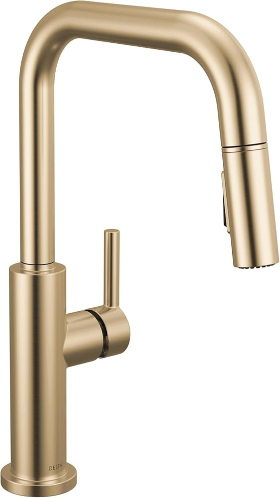 Delta Nicoli Brushed Gold U-Spout Kitchen Faucet with Pull Down Sprayer, Modern Single Hole Kitch... | Amazon (US)