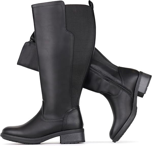Women's Extra Wide Calf Knee High Boots with Side Zipper and Stretch Panel | Amazon (US)