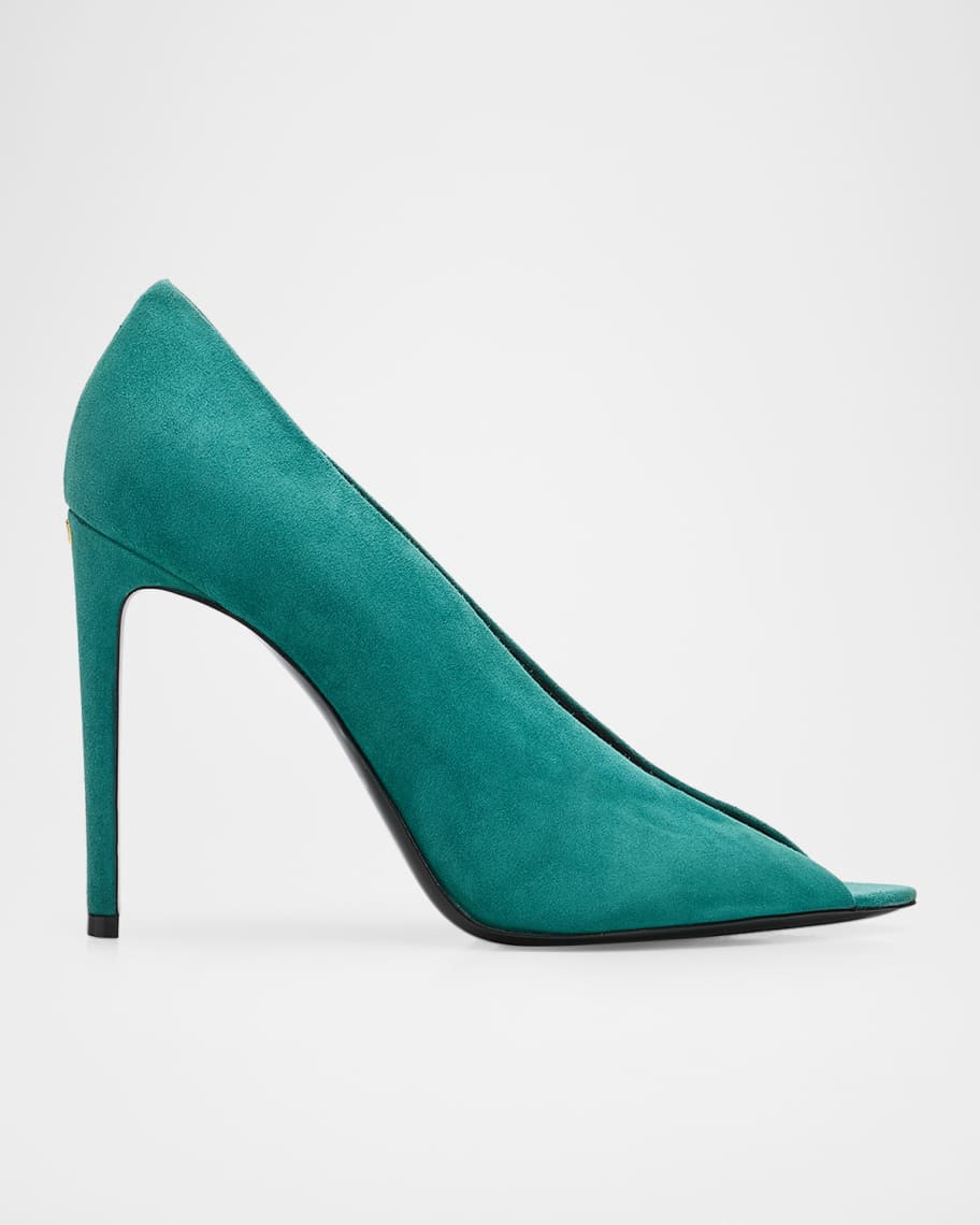 Valentino Garavani 105mm Open Toe Révélé Suede Pumps | Neiman Marcus