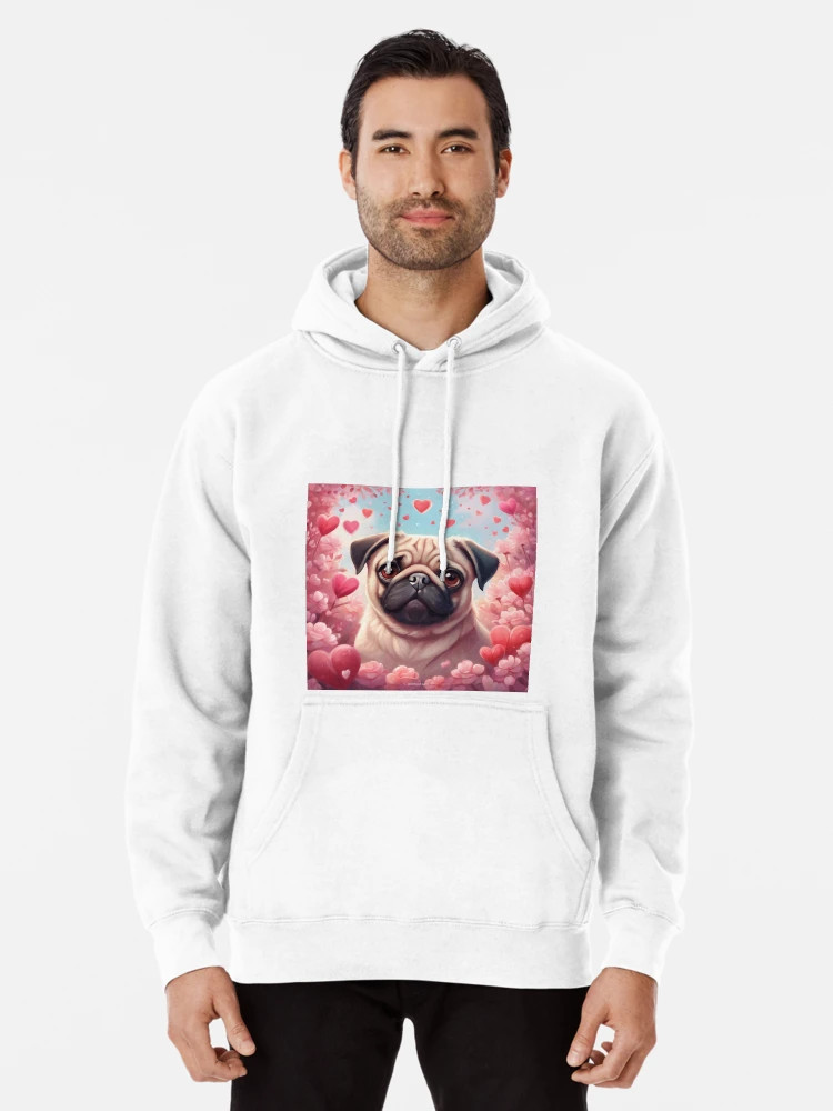Valentine Fawn Pug Pullover Hoodie | Redbubble (US)