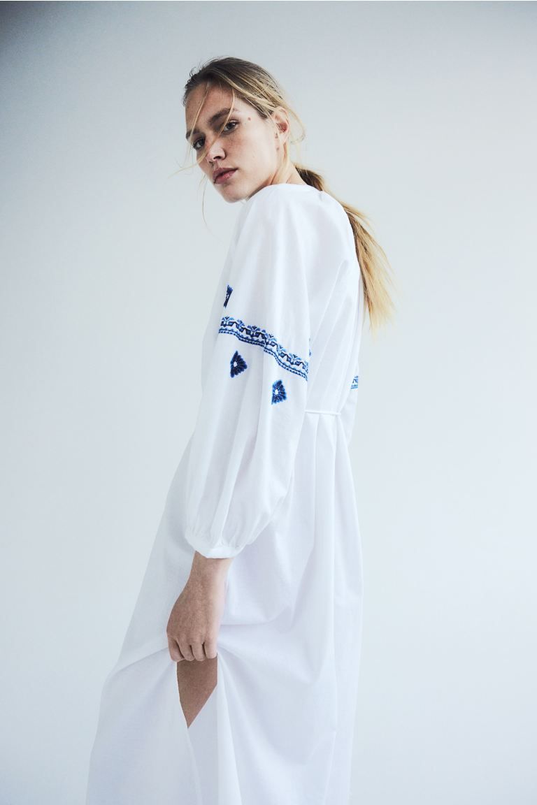 Embroidered Dress - White - Ladies | H&M US | H&M (US + CA)
