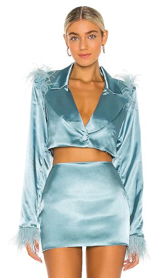 Feathered Double Breasted Cropped Blazer in Sea Foam | Revolve Clothing (Global)