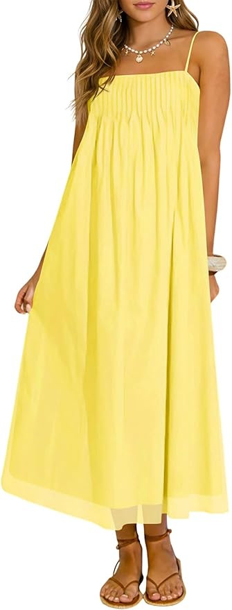 Wenrine Women's Summer Boho Maxi Dresses Spaghetti Straps Chiffon Casual Sundress Beach Vacation ... | Amazon (US)
