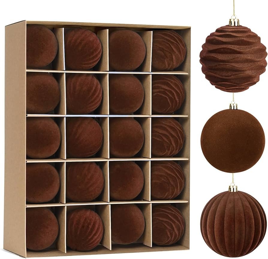 Waipfaru 20Pcs Velvet Ornaments for Christmas Tree, 2.36 Inch Brown Velvet Christmas Ornaments Ba... | Amazon (US)