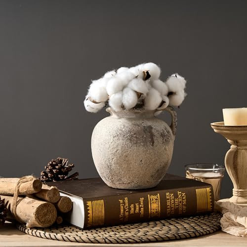 PORCER Antique Terracotta Vase with Handle, 5.6 Inch Farmhouse Ceramic Vase Boho Decor Decorative Vase, Rustic Vase for Home Decor, Living Room, Table, Wedding - Distressed Design, Gray | Amazon (US)