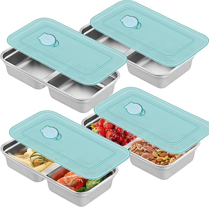 Snack Containers 4 Pack Stainless Steel Meal Prep Containers with Lids,Double Compartment Leakpro... | Amazon (US)
