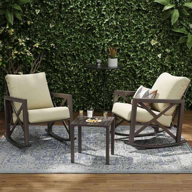 UDPATIO Rocking Chair Bistro Set, 3 Piece Outdoor Patio Furniture Set with 2 Rockers and 1 Metal ... | Walmart (US)