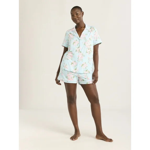 Joyspun Women's Dreamy Soft Collection Notch Collar Top and Shorts Pajama Set, 2-Piece, Sizes XS-... | Walmart (US)