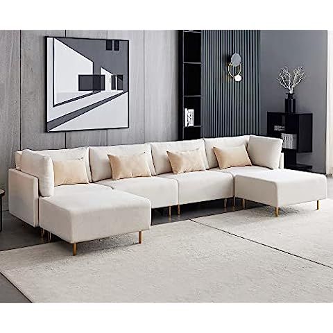 Familymill 108'' Linen L-Shaped Sectional Sofa with Removable Ottoman and 3 Pillows | Amazon (US)
