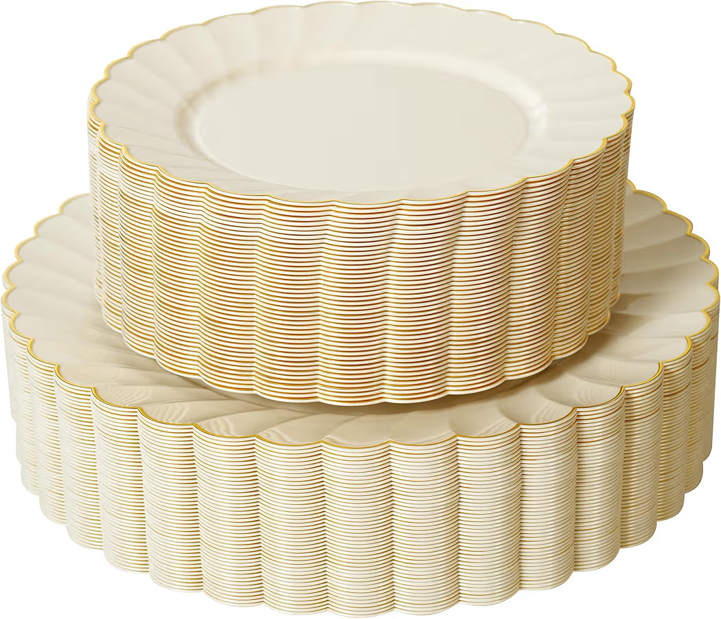 72PCS Ivory Scalloped Plastic Plates for 36 Guests, Thanksgiving Plates Disposable, Elegant Fancy... | Amazon (US)