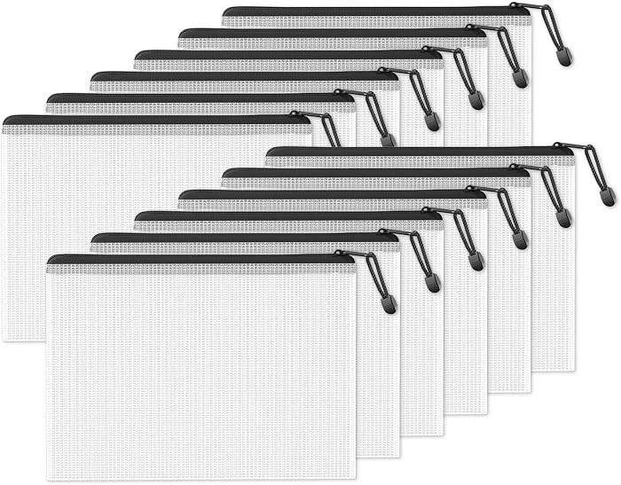 SUNEE Plastic Mesh Zipper Pouch 9.2x12.5 in (Black, 12 Packs),Extra Large Water-Resistant Zip Bag... | Amazon (US)