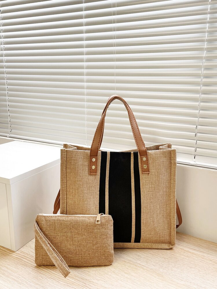 Two Tone Shoulder Tote Bag With Purse | SHEIN