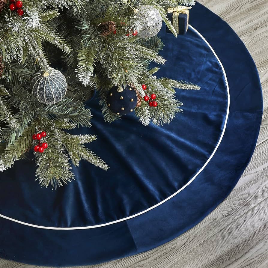Bunny Chorus Christmas Tree Skirt, 48 inches Velvet Fur Plush Blue Tree Skirt, Xmas Tree Skirts f... | Amazon (US)