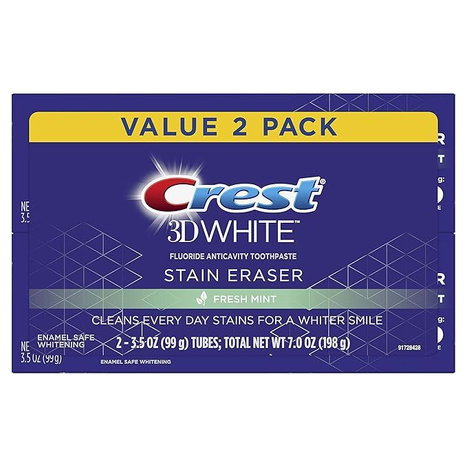 Crest 3D White Stain Eraser Whitening Toothpaste, Fresh Mint, 2 Count | Amazon (US)