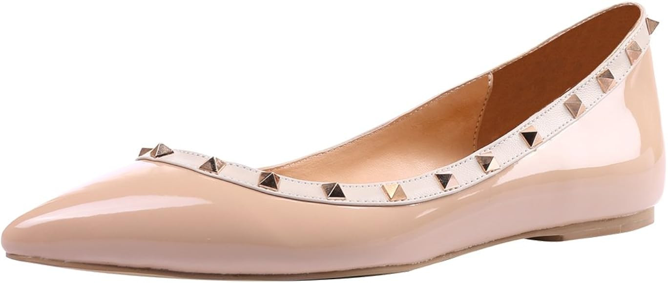 Women's Studded Nude Patent Flats 7 M US | Amazon (US)