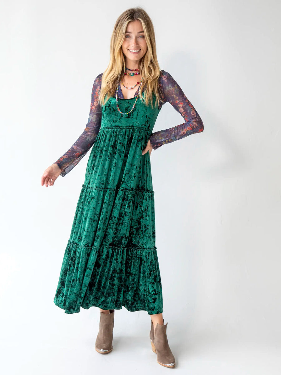 Karlie Velvet Maxi Dress - Evergreen | Natural Life