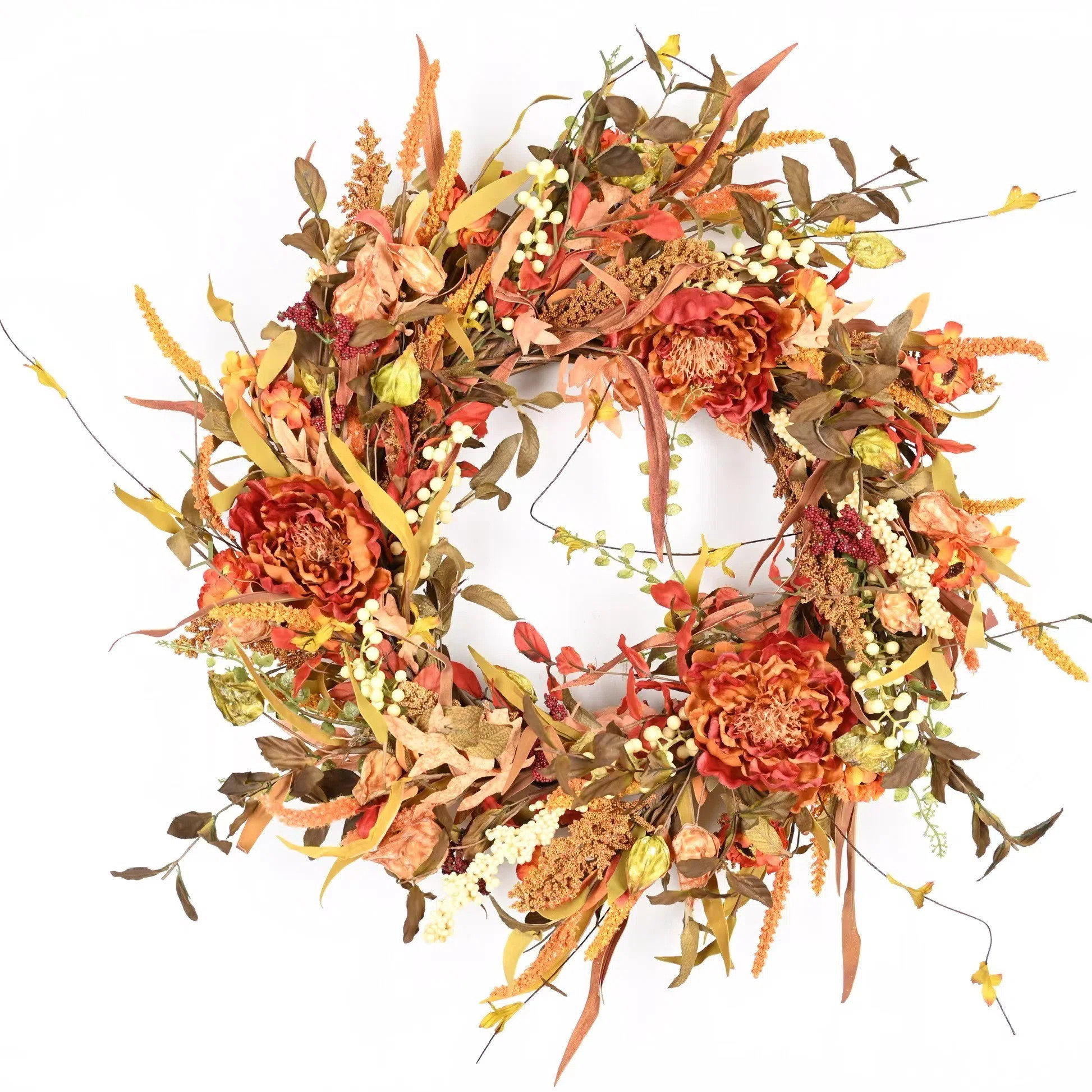 Primrue 26" Fall Thanksgiving Day Peony Floral Wreath for Front Door & Reviews | Wayfair | Wayfair North America