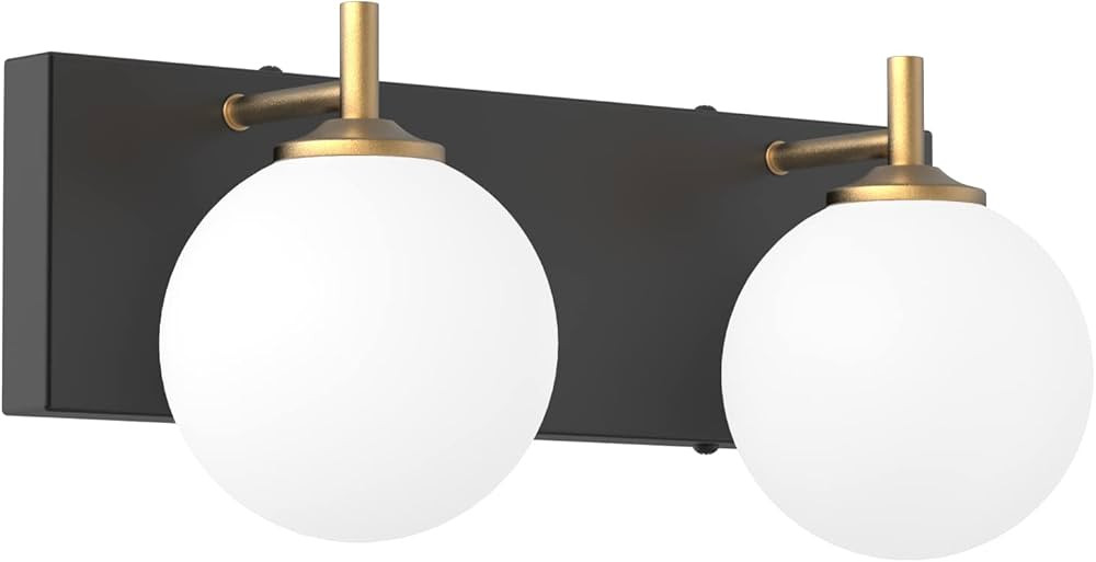 Aipsun 2 Lights Mid Century Modern Bathroom Vanity Light Milky White Glass Shades Black/Golden Ba... | Amazon (US)