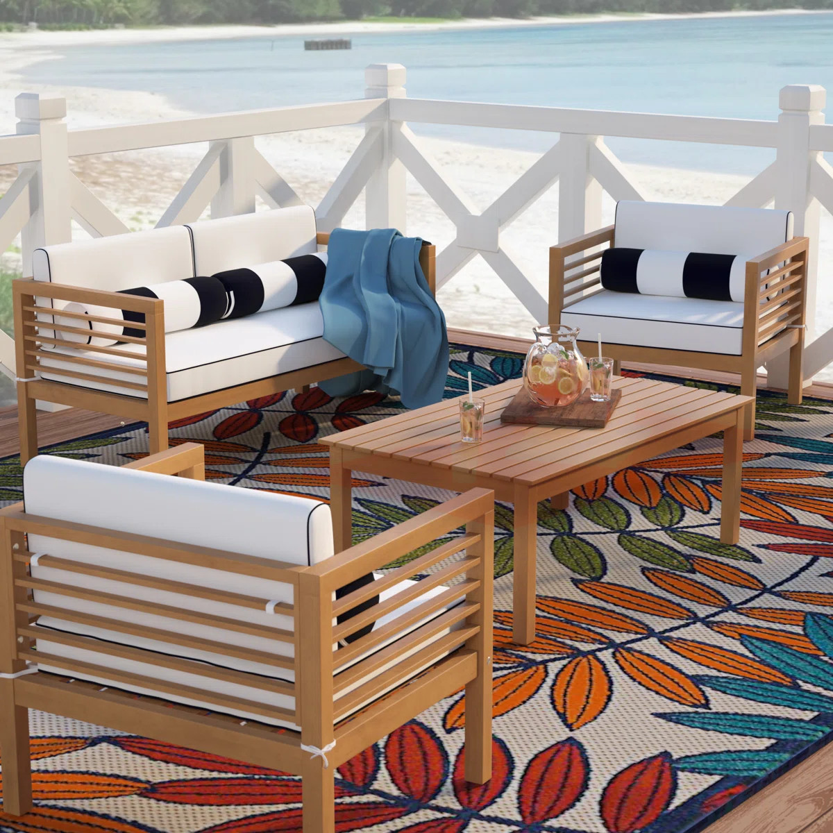 Arlethe Wood 4 - Person Patio Conversation Set with Cushions | Wayfair North America