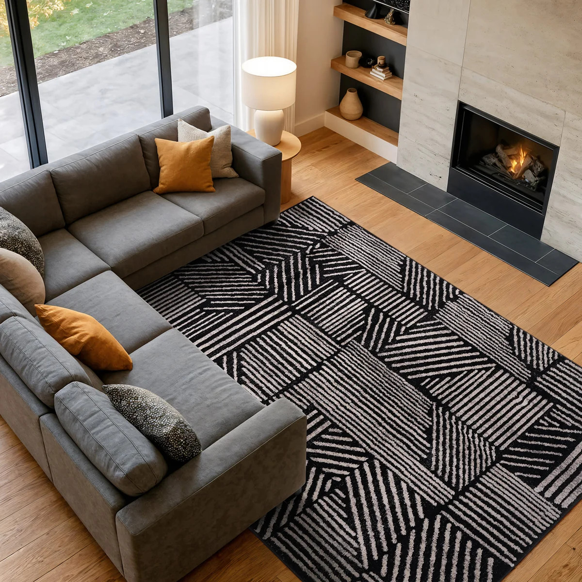 Rambo Geometric Black/Ivory Area Rug | Wayfair North America