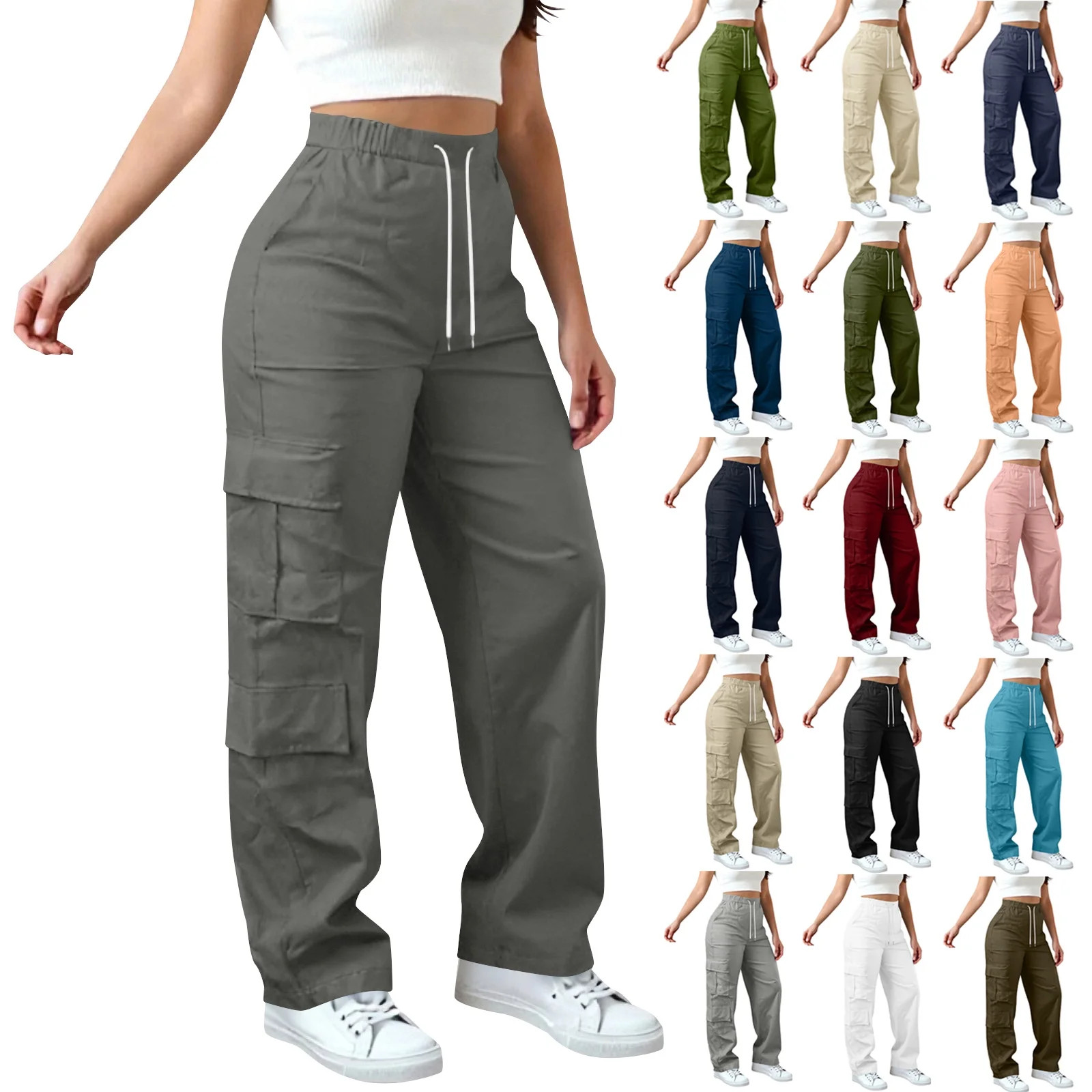 Horkkom Sweatpants Women Elastic Waist Drawstring Cargo Pants Athletic Hiking Sweat Pants with Po... | Walmart (US)