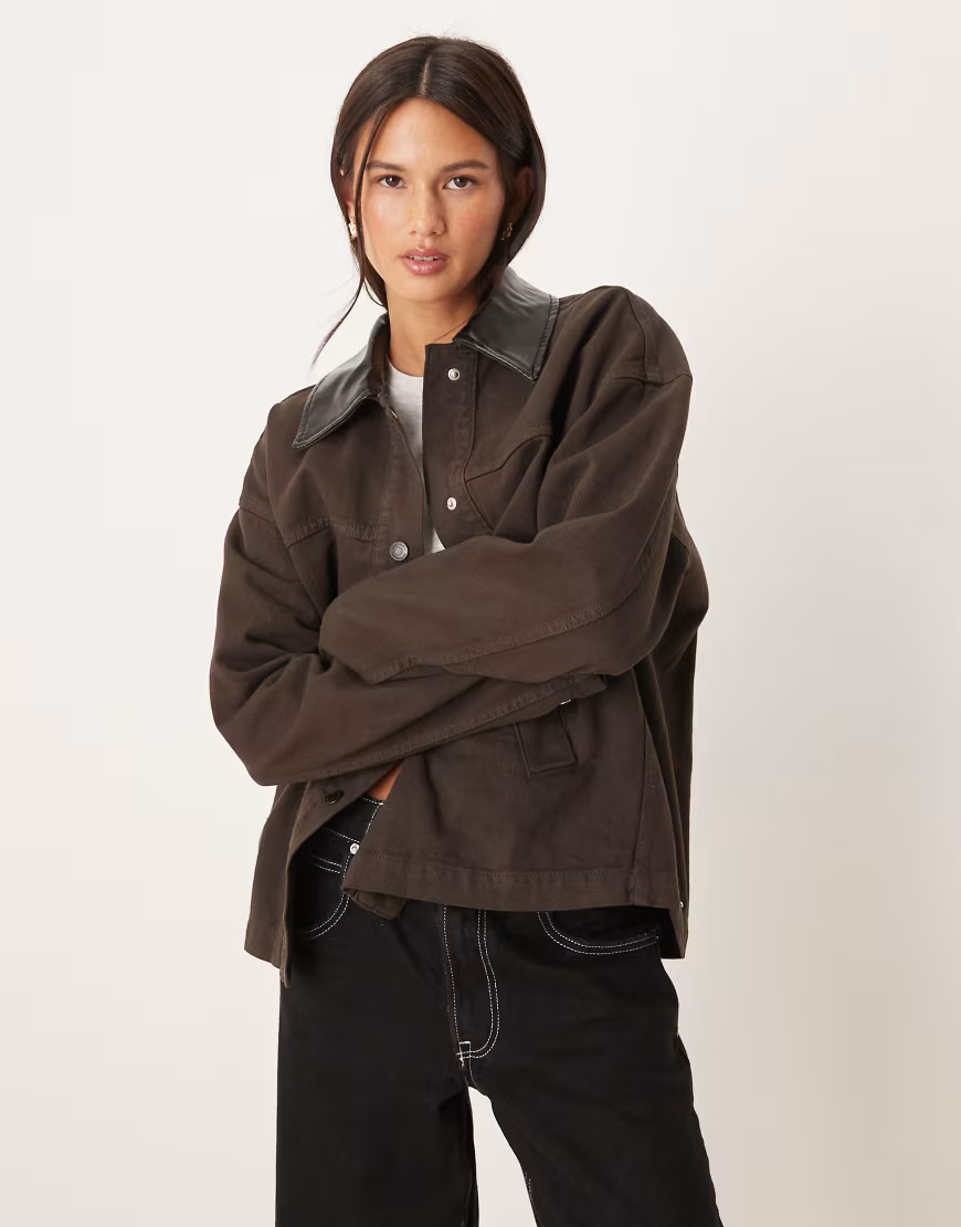 Gina Tricot barn denim jacket in brown wash | ASOS (Global)