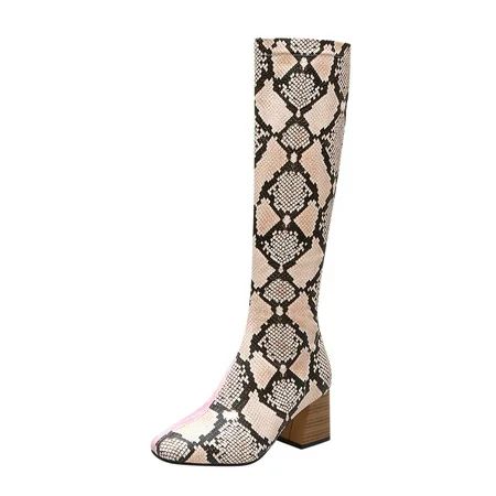 KmaiSchai Printed Wedge Boots Heels Retro Fashion Snakeskin Boots Colors Shoes Zipper Contrasting Hi | Walmart (US)