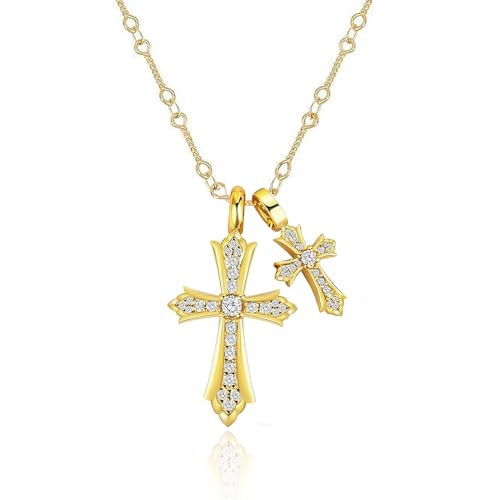 evoklo Women's Gold Double Cross Necklace with Gold Plated Chunky Celtic Cross and Trendy Chain | Amazon (US)