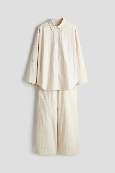 H & M - Jacquard-Weave Cotton Pajamas - Beige | H&M (US + CA)