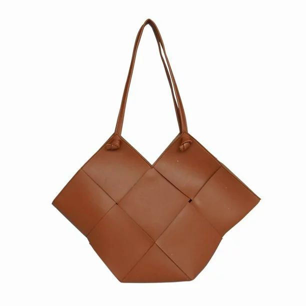 Jane & Berry Women's Large Woven Faux Leather Shoulder Bag with Pouch, Cognac - Walmart.com | Walmart (US)