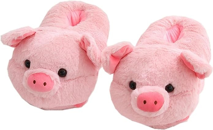 Cute Pig Cartoon Animal Home Furry Slippers - Women's Warm Winter Slippers | Amazon (US)