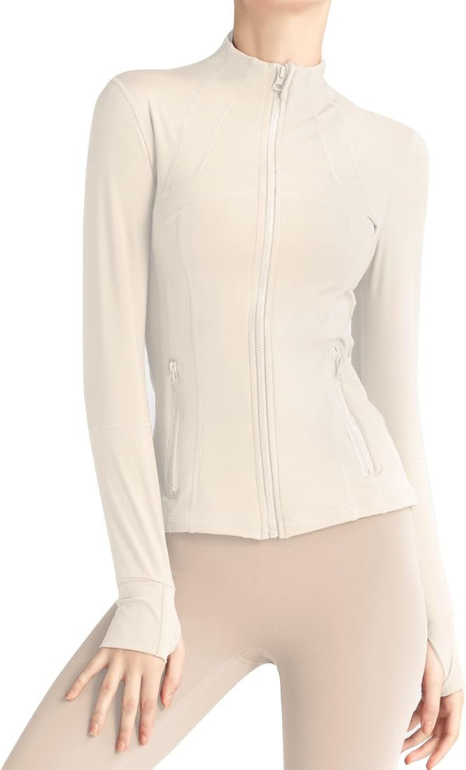 Women's Slim Fit Full Zip Athletic Running Sports Workout Jacket with Pockets | Amazon (US)