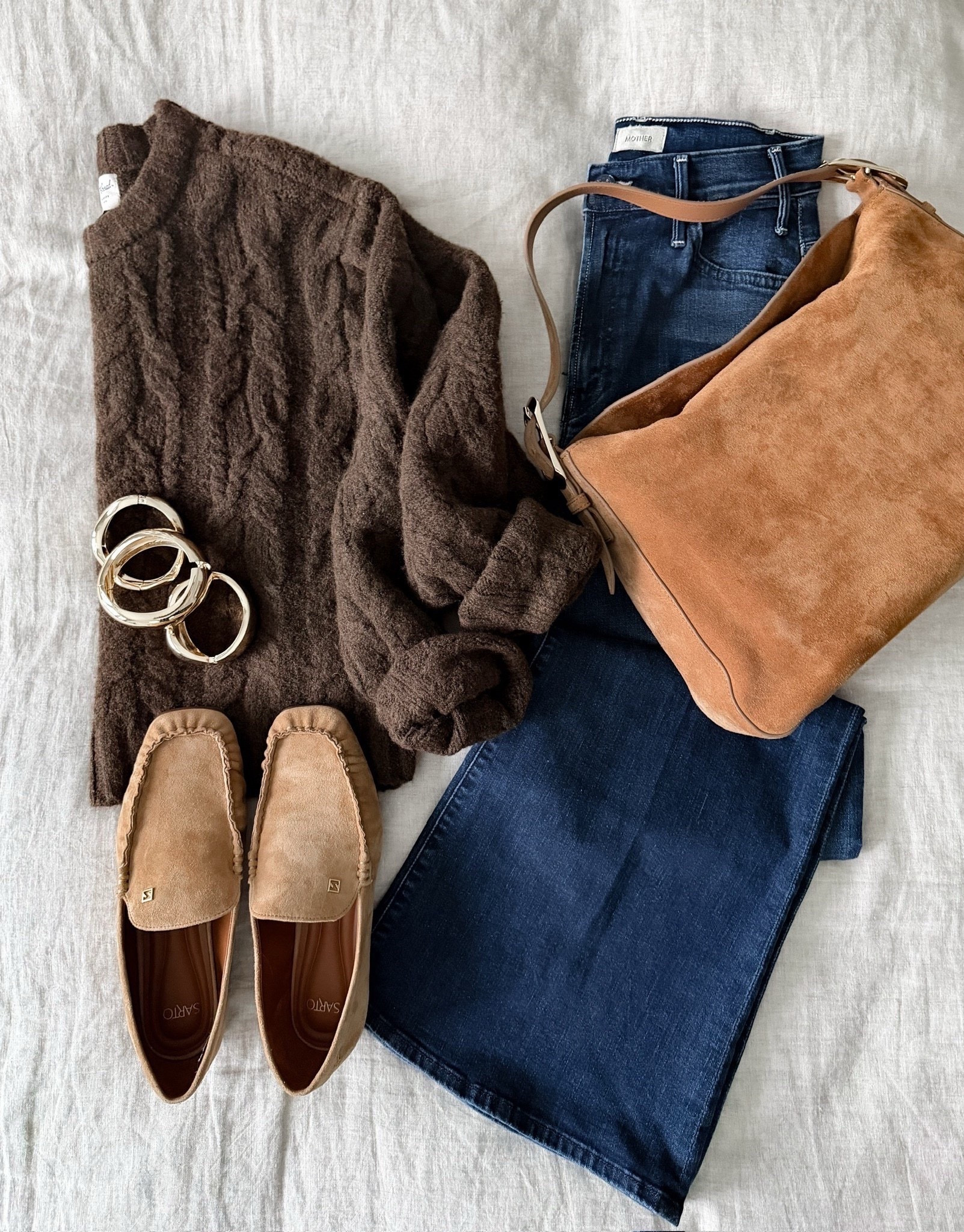 Winter outfit inspo, oversized sweater, wide leg jeans, flare jeans, suede bag, loafers, flats, annabrstyle 

#LTKSeasonal #LTKootd #LTKOver40