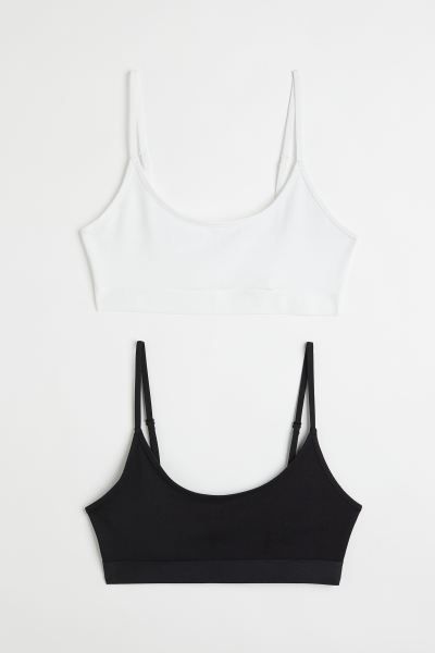 2-pack non-padded cotton bra tops - Black/White - Ladies | H&M GB | H&M (UK, MY, IN, SG, PH, TW, HK)