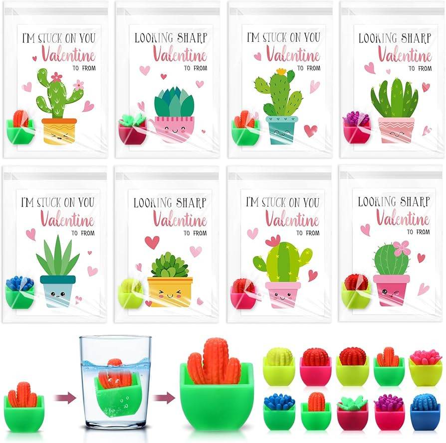 Capoda 96 Pcs Valentine‘s Day Cards with Toys for Classroom Exchange Grow in Water Cactus Succu... | Amazon (US)