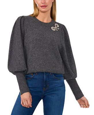 CeCe Women's Rhinestone Bow Crew Neck Sweater - Macy's | Macy's