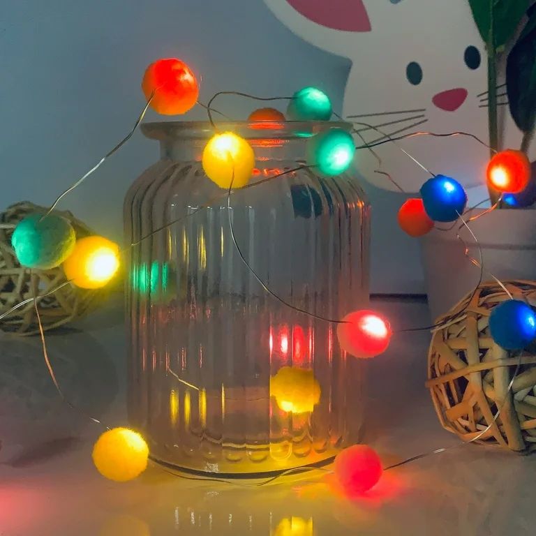 Way to Celebrate 20CT  Easter  PomPom String Lights Multi Color, Indoor Decoration, Total Length ... | Walmart (US)