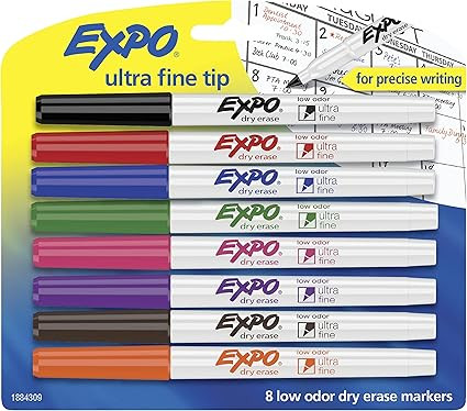 EXPO Low Odor Dry Erase Markers, Ultra-Fine Tip, Assorted Colors, 8 Pack | Amazon (US)