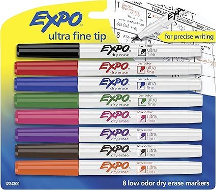 EXPO Low Odor Dry Erase Markers, Ultra-Fine Tip, Assorted Colors, 8 Pack | Amazon (US)