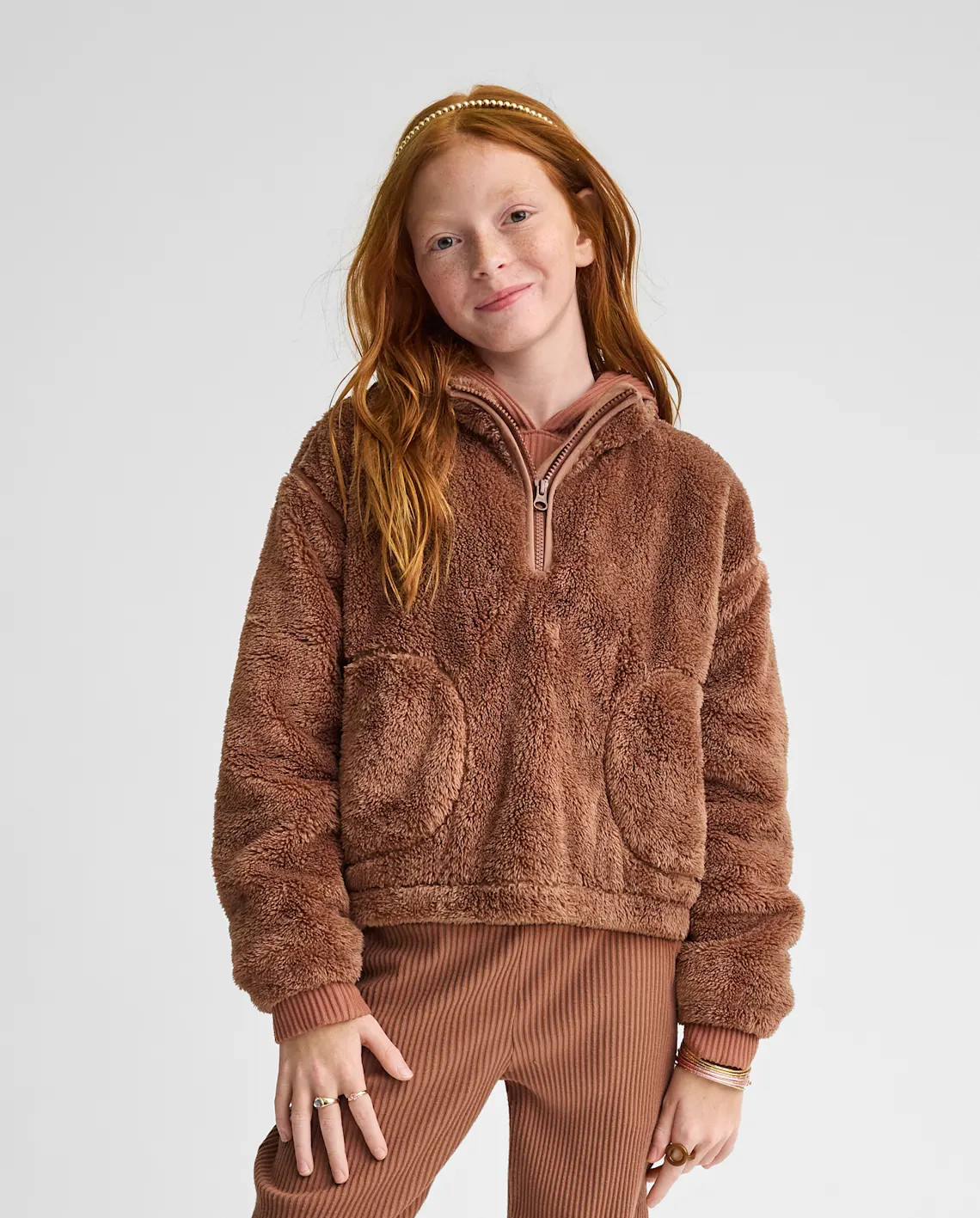 Girls Sherpa Half Zip Pullover - brown | The Children's Place