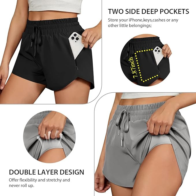 BMJL Women's Running Shorts High Waisted Athletic Shorts Summer Gym Workout Short with Zipper Poc... | Amazon (US)