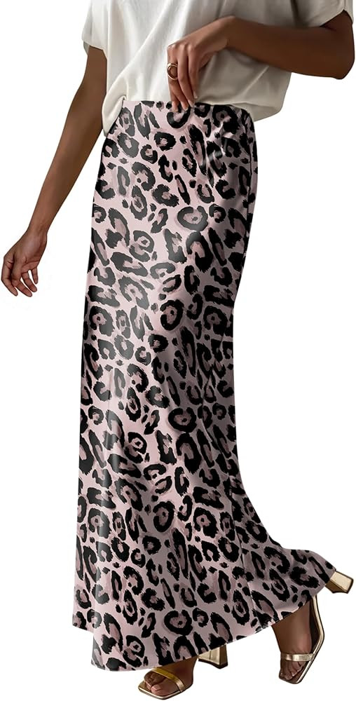 Prinbara Women's Satin Maxi Skirts Dressy Casual Zipped High Waisted Flowy Silk 2025 Fall Elegant... | Amazon (US)