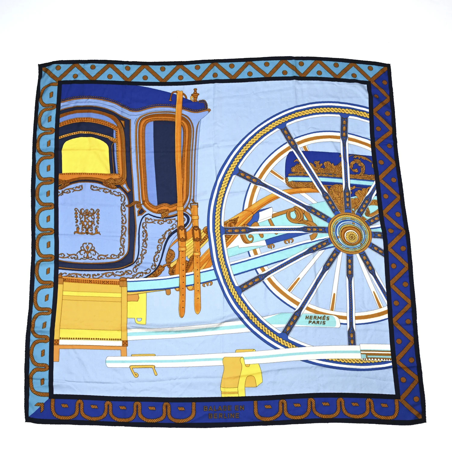 Cashmere Silk Balade En Berline Shawl 140 Bleu Ciel Jaune Vif Bleu Vif | FASHIONPHILE (US)