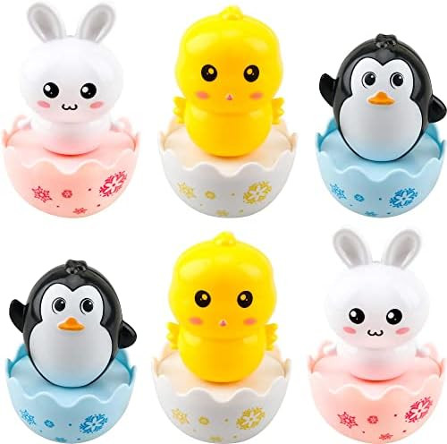6 Pcs Easter Musical Tumbler Wobbler Roly Poly Baby Toys Penguin Bunny Chick Tummy Time Wobbler E... | Amazon (US)