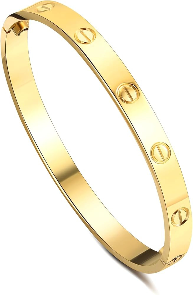 Cuff 18k Gold Plated Stainless Steel Bracelet For Women friendship Bracelet Female Teenager Girls... | Amazon (US)